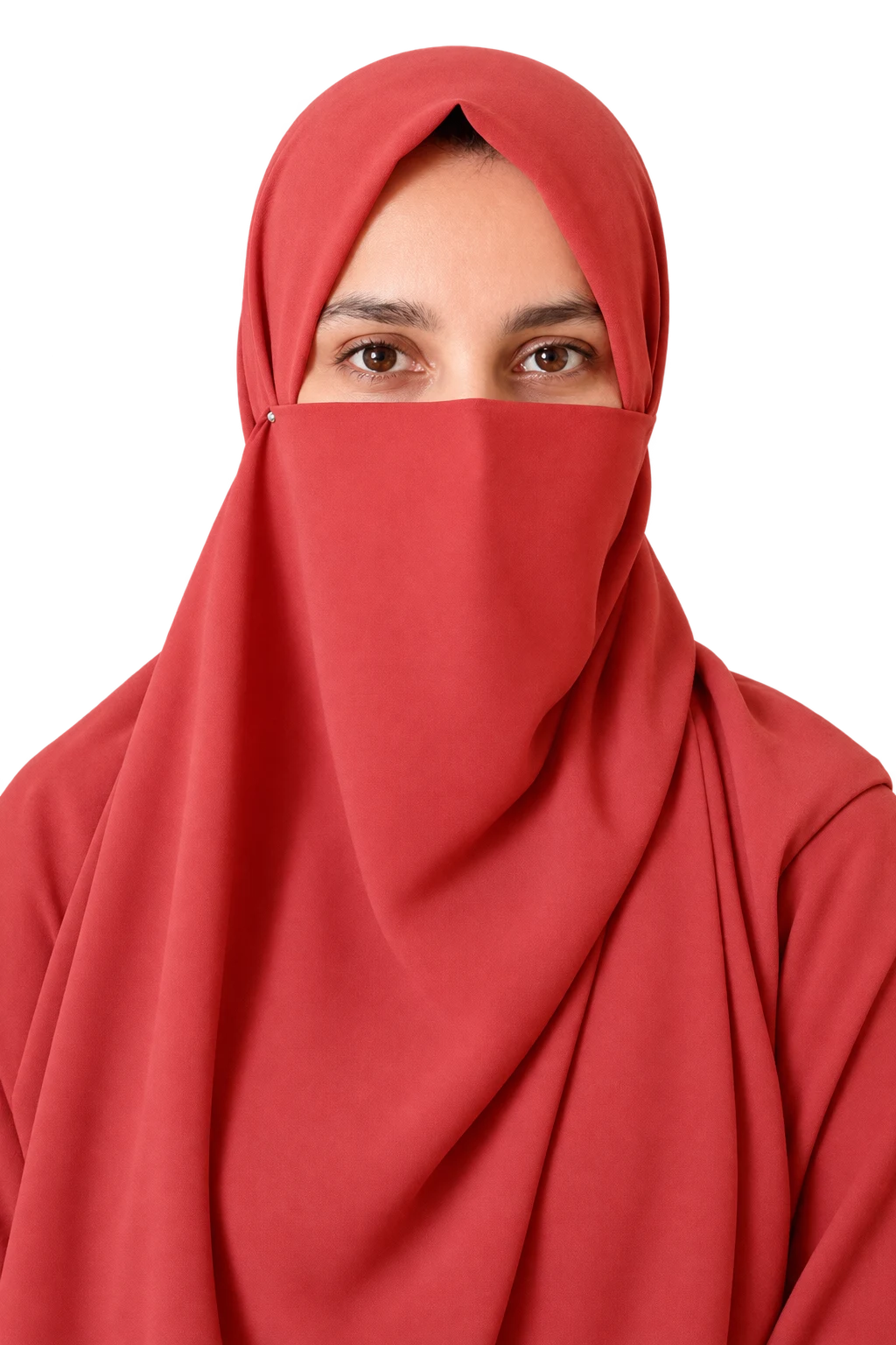 Saima Bashir wearing a red hijab and niqab